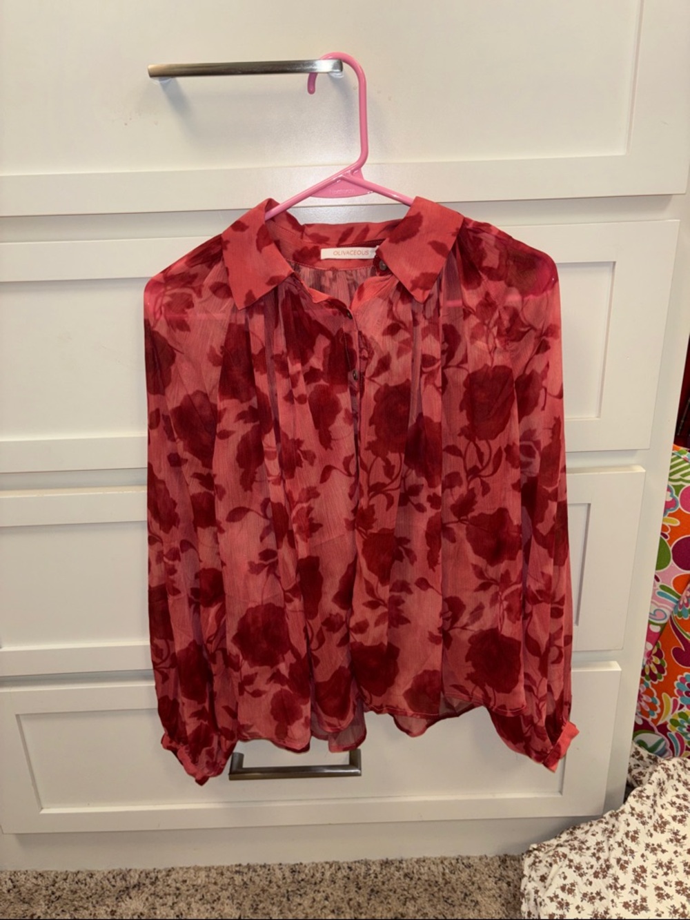 Button-Front Blouse in Red